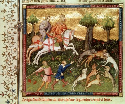 Hunde greifen einen Leoparden an, aus einem Buch von Gaston Phebus de Foix von French School