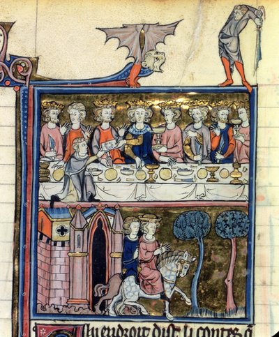 Ms Fr 95 f.326 König Artus und seine Ritter um den Tisch, aus der Geschichte von Merlin, ca. 1280-90 von French School