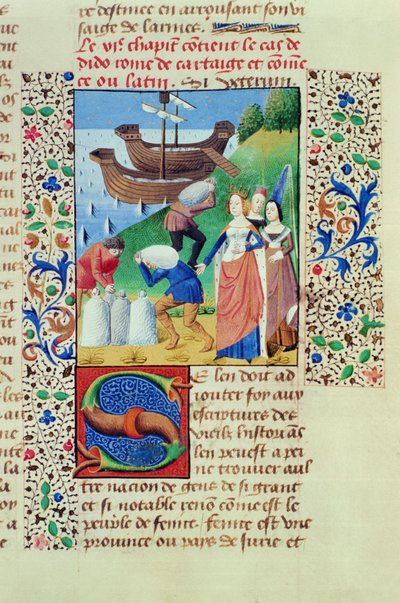Dido schifft den Schatz von Sychaeus ein, aus Der Fall der Fürsten, von Giovanni Boccaccio (1313-75) 1472 von French School