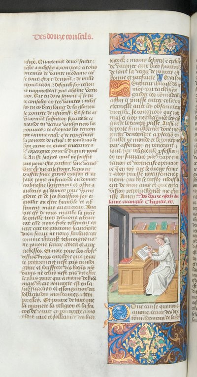 Ein Kartäusermönch in Weiß, der ein Manuskript schreibt, Illustration aus Vita Christi von Ludolf von Sachsen von French School