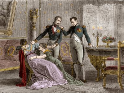 Napoleon kündigt Josephine den geplanten Tag zur Unterzeichnung der Scheidungspapiere an von French School