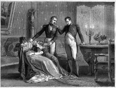 Napoleon kündigt Josephine den geplanten Tag zur Unterzeichnung der Scheidungspapiere an von French School