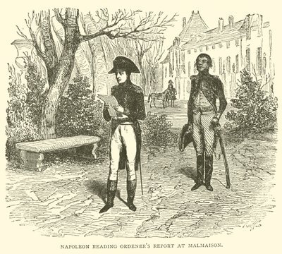 Napoleon liest den Bericht von Ordener in Malmaison (Gravur) von French School