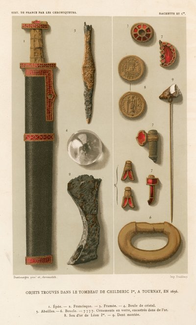 Gegenstände aus dem Grab von Childerich I. in Tournay von French School