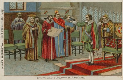 Oliver Cromwell als Lordprotektor von England, Schottland und Irland vereidigt, 1653 von French School
