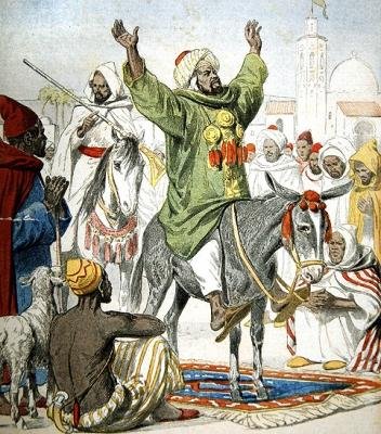Omar Zarahun, Thronanwärter von Marokko, predigt einen Heiligen Krieg, Titelillustration aus Le Petit Journal, 23. November 1902 von French School