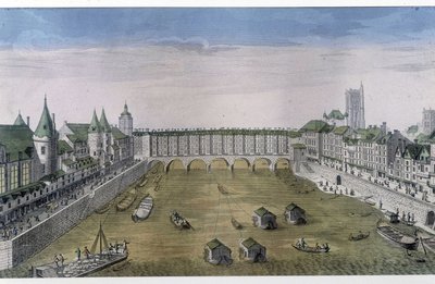 Optische Ansicht von Paris: Le Pont au change. ca. 1800, Stadt Paris. von French School