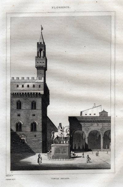 Palazzo Vecchio in Florenz - Piazza della Signoria - Gravur aus 
