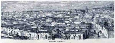 Panorama von Puebla, Zentralmexiko, aus Die alten Städte der Neuen Welt, von Claude-Joseph-Desire Charnay, veröffentlicht 1887 von French School