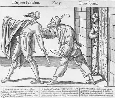 Pantalone, Zanni und Franceschina, Szene aus der italienischen Commedia dell