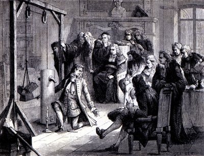 Papin (1647 - 1714) experimentiert mit seiner Pulvermaschine vor den Professoren der Universität Marburg - in „Album der Wissenschaft; berühmte Wissenschaftler; Große Entdeckungen“ 1896. von French School