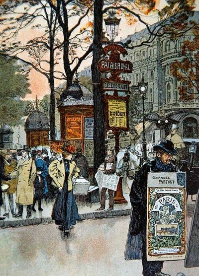 Pariser Straßenszene in der Nähe der Metrostation Palais-Royal, ca. 1900 von French School