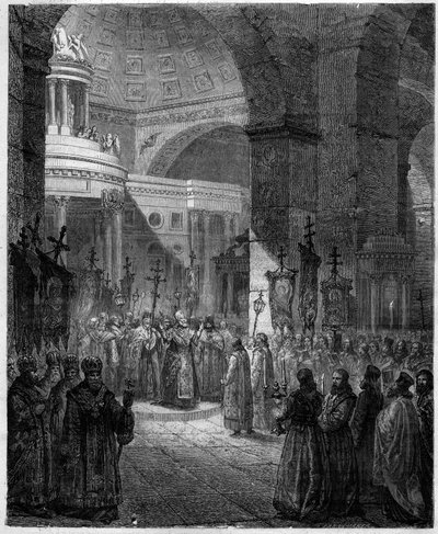 Patriarch Photios oder Photius, Patriarch von Konstantinopel, Gelehrter und byzantinischer Staatsmann. Gravur in „Histoire des Papes-Rois-Reines und Kaiser durch die Jahrhunderte“ von Maurice Lachatre von French School