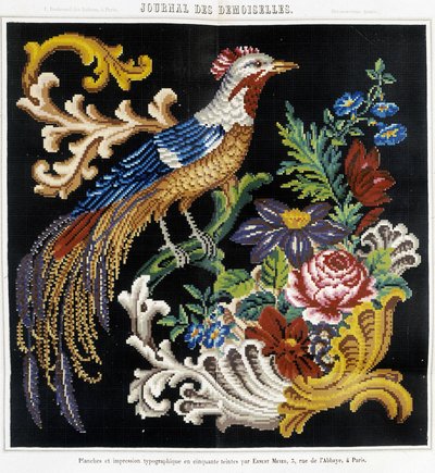 Muster für Kreuzstichstickerei (Paradiesvogel) - in „Journal des Demoiselles“ 1852. von French School