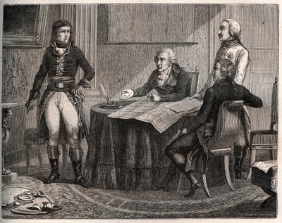 Frieden von Campoformio zwischen Österreich und Frankreich: Verhandlungen zwischen Graf Cobenzl und Napoleon Bonaparte von French School