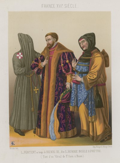 Büßer zur Zeit Heinrichs III. mit einem Edelmann und Priester von French School