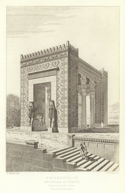 Persepolis, Propyläen des Xerxes, Perspektivische Ansicht, restauriert von Ch. Chipiez von French School