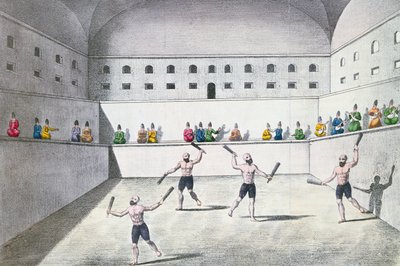 Persische Athleten beim Training in einem Gymnasium, ca. 1820 (Farbstich) von French School