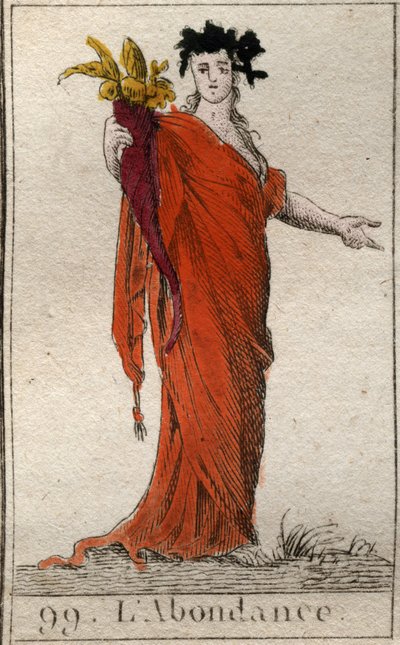 Personifikation des Überflusses, hält ein Füllhorn. Aus „Mythologie der Jugend“ von Pierre Blanchard 1803. von French School