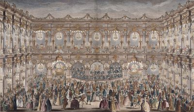 Perspektivische Ansicht des Ballsaals, konstruiert im Hof des Hôtel de Ville von French School