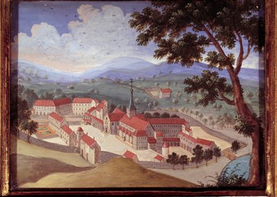 Perspektivische Ansicht der Abtei von Port Royal des Champs. Anonymes Gemälde des 18. Jahrhunderts. Port Royal, Musée Des Granges von French School