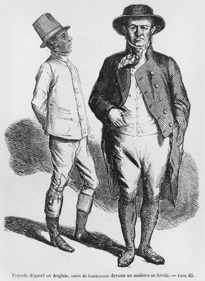 Peyrade verkleidet als Engländer und Contenson als mulattischer Diener, Illustration aus Splendeurs et Misères des Courtisanes von Honoré de Balzac, veröffentlicht 1867 von French School