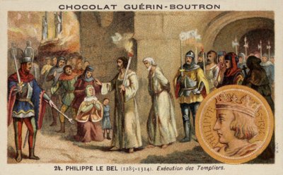 Philipp der Schöne und die Hinrichtung der Tempelritter, 1314 von French School