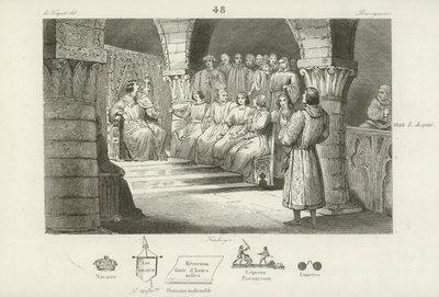 Philipp V. von Frankreich und die Generalstände lehnen den Thronanspruch von Johanna II. von Navarra ab, ca. 1317 von French School