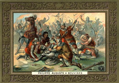 Philippe Auguste in Bouvines im Jahr 1214. Chromolithographie des 19. Jahrhunderts, Bianchetti-Sammlung von French School