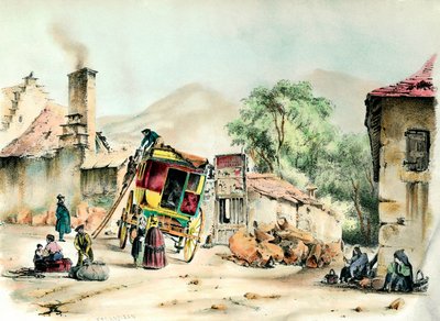 Pierrefites Postkutsche Die Ankunft der Postkutsche, die Pierrefite mit Paris verbindet. Stich von 1836 Private Sammlung von French School
