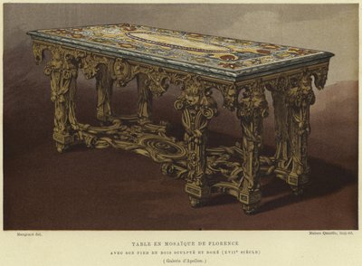 Pietra dura (Florentiner Mosaik) Tisch mit geschnitzten und vergoldeten Beinen, 17. Jahrhundert von French School
