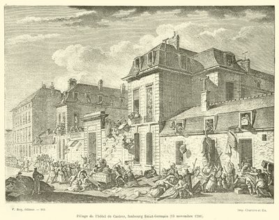 Plünderung des Hotels de Castres, Faubourg Saint-Germain, 13. November 1790 von French School