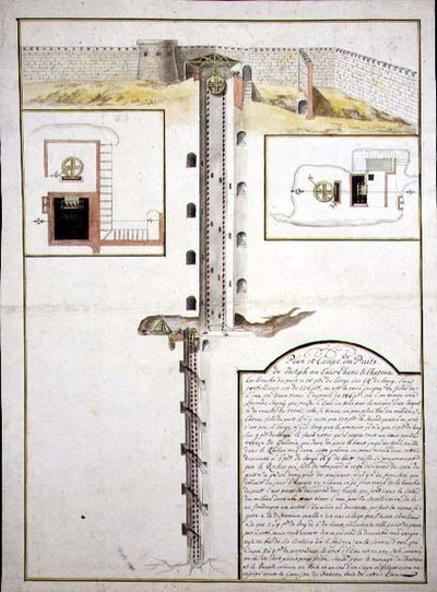 Plan und Querschnitt eines Brunnens, ca. 1700 von French School