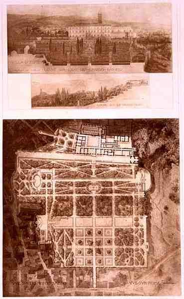 Plan und Ansicht der Villa d