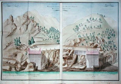 Plan für den Bau einer Steinbrücke über den Liamone-Fluss in Korsika von French School