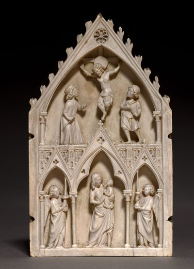 Plakette: Die Kreuzigung und Jungfrau und Kind mit Engeln, ca. 1250-1270 von French School
