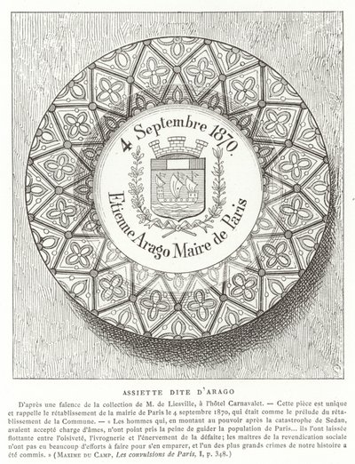 Tafel mit dem Namen von Étienne Arago, Bürgermeister von Paris während des Deutsch-Französischen Krieges, 1870 von French School