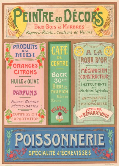 Tafel Nr. 23: Beschilderungsmodelle für Jugendstil-Schildermaler (Maler in Sets) von French School
