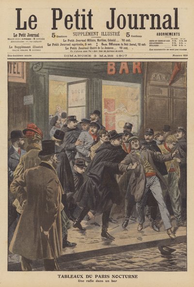 Polizeirazzia in einer Pariser Bar bei Nacht von French School