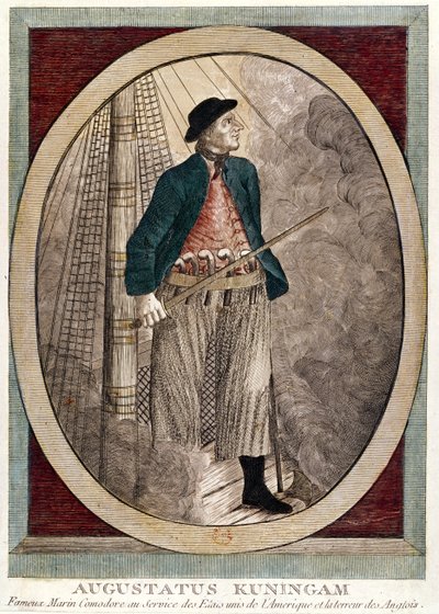 Porträt von Augustatus Kuningam, einem amerikanischen Piraten, aktiv während des Unabhängigkeitskrieges, um 1780 von French School