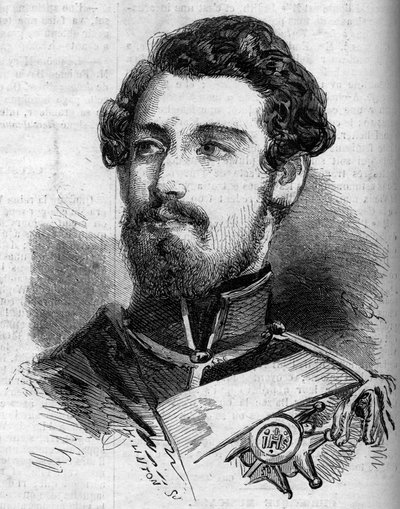 Porträt von Charles (Carl) XV (1826-1872), König von Schweden und Norwegen. Gravur in „Le Monde Illustré“ Nr. 119 vom 23. Juli 1859. von French School