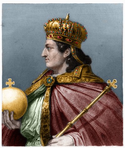 Porträt von Childebert II, König von Austrasien - in „Histoire des Francais“ von Lavallee, Gravur von French School