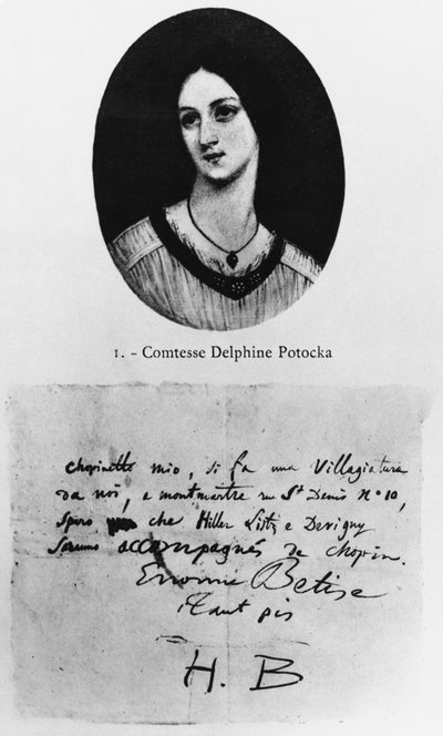 Porträt der Gräfin Delphine Potocka, Brief von Hector Berlioz an Frederic Chopin von French School