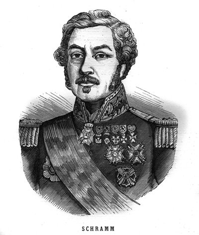 Porträt von Jean Paul Adam Schramm (1789-1884), französischer General. Gravur in „Les Illustrations De L