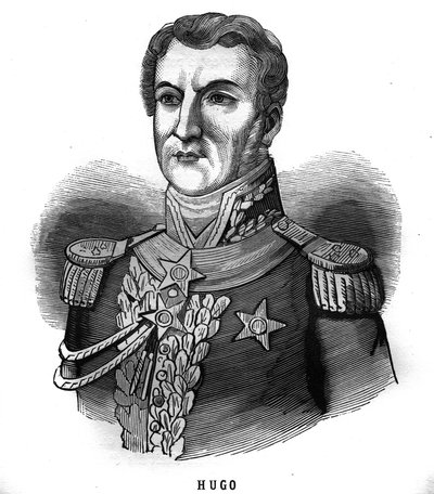 Porträt von Joseph Leopolde Sigisbert Hugo (1773-1828), General des Ersten Kaiserreichs, Vater von Victor Hugo. Gravur in „Les Illustrations De L