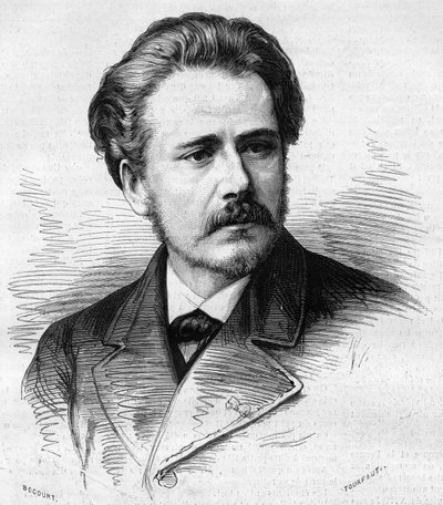 Porträt von Jules Massenet (1842-1912), französischer Komponist. Gravur in „Le Monde Illustré“ Nr. 1047 vom 5. Mai 1877. von French School