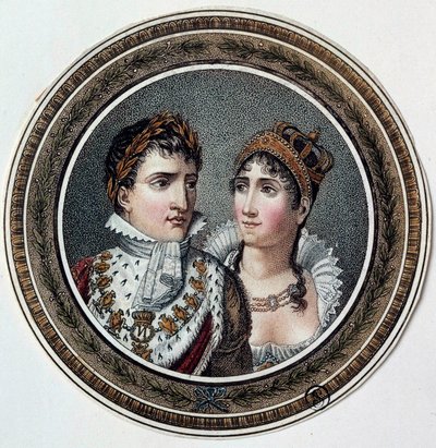Porträt von Napoleon I. und Josephine de Beauharnais auf einem Bonbondeckel von French School