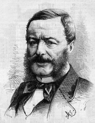 Porträt von Nestor Roqueplan (1804-1870), Schriftsteller, Journalist und Verwalter französischer Theater. Gravur in „Le Monde Illustré“ Nr. 681 vom 30. April von French School