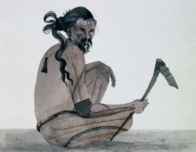 Porträt eines Eingeborenen der Insel Ualan, Karolinen-Archipel, Aquarell von Jules-Louis Lejeune, basierend auf der Reise um die Welt von French School