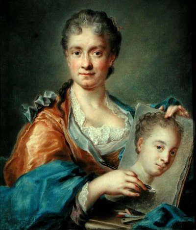 Porträt einer Dame, die ein Porträt zeichnet, ca. 1750er von French School
